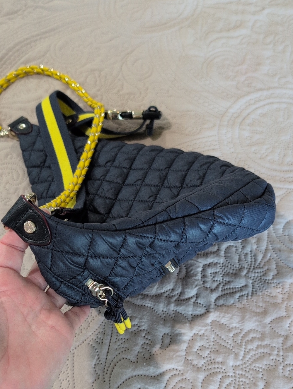 MZ WALLACE Crosby Quilted Sling Shoulder Bag In Dawn/sunflower/light G - Picture 3 of 10